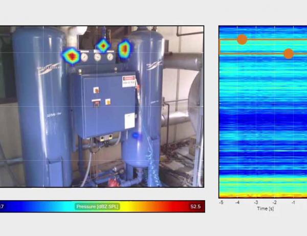 Example of acoustic imaging being used to find an air leak Example of acoustic imaging being used to find an air leak